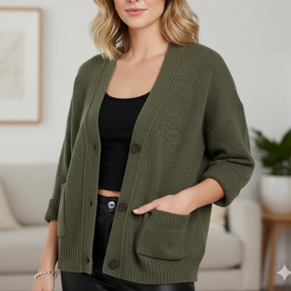 RAILS Lindi Wool Cashmere Cardigan Sweater Sz Small Olive Green Pockets Women's